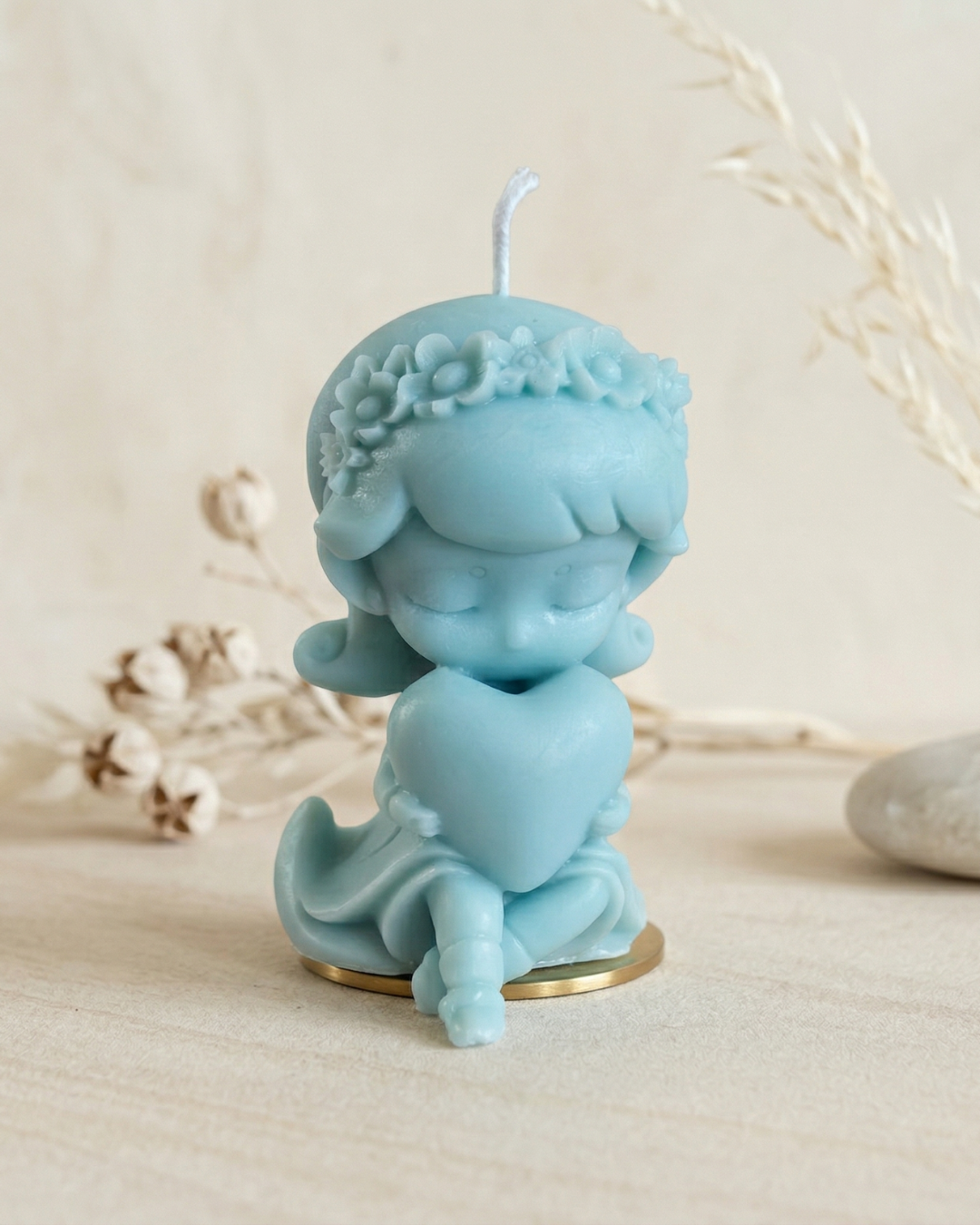 Sky Angel Heart Candle: Little Angel with Heart Sculpted Candle