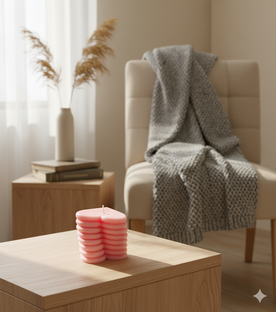 Blush Heart Stack Candle: Layered Heart Sculpted Candle