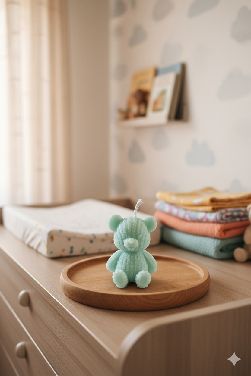 Mint Cuddle Bear Candle: Textured Teddy Sculpted Candle