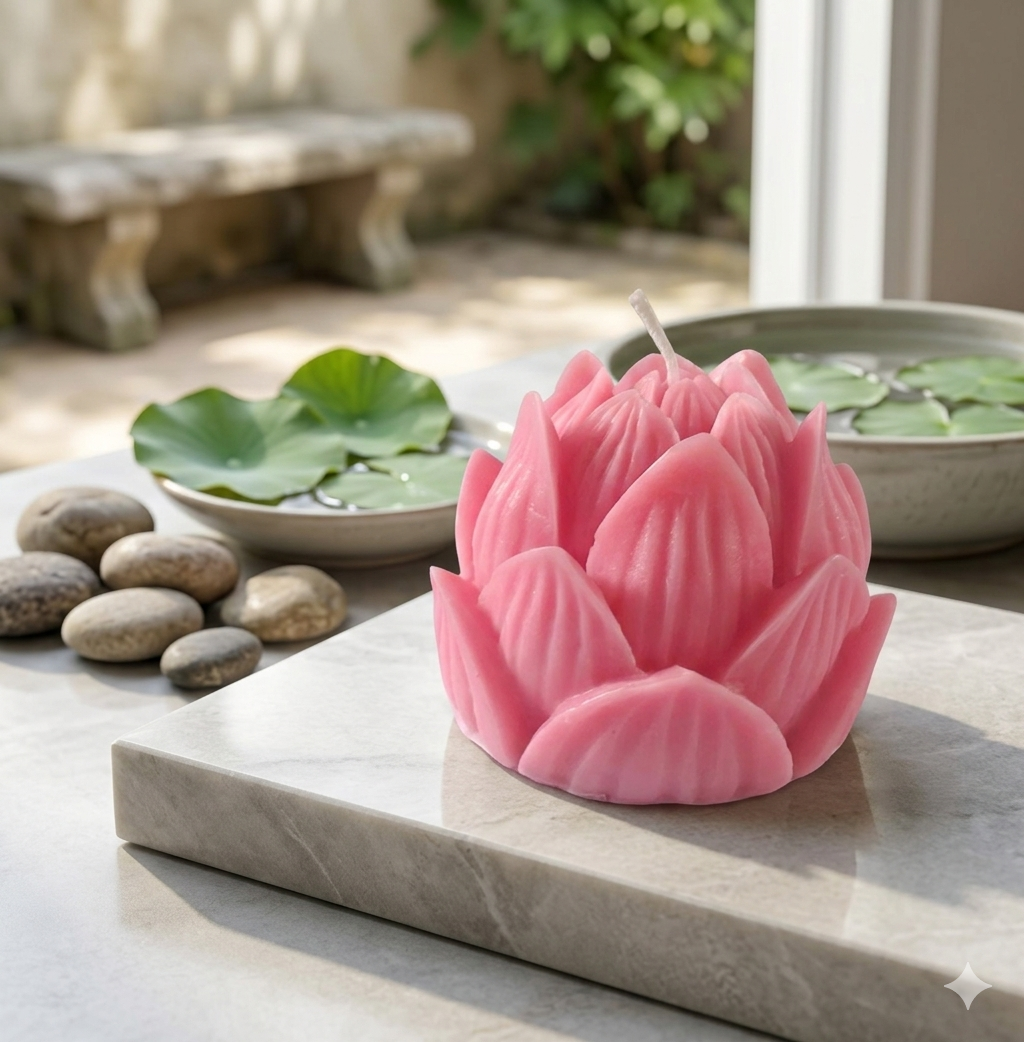 Serene Lotus Bloom Candle: Sculpted Lotus Flower Candle