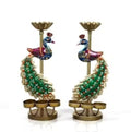 Peacock Tealight Holder Pair – Hand-Painted Folk Art
